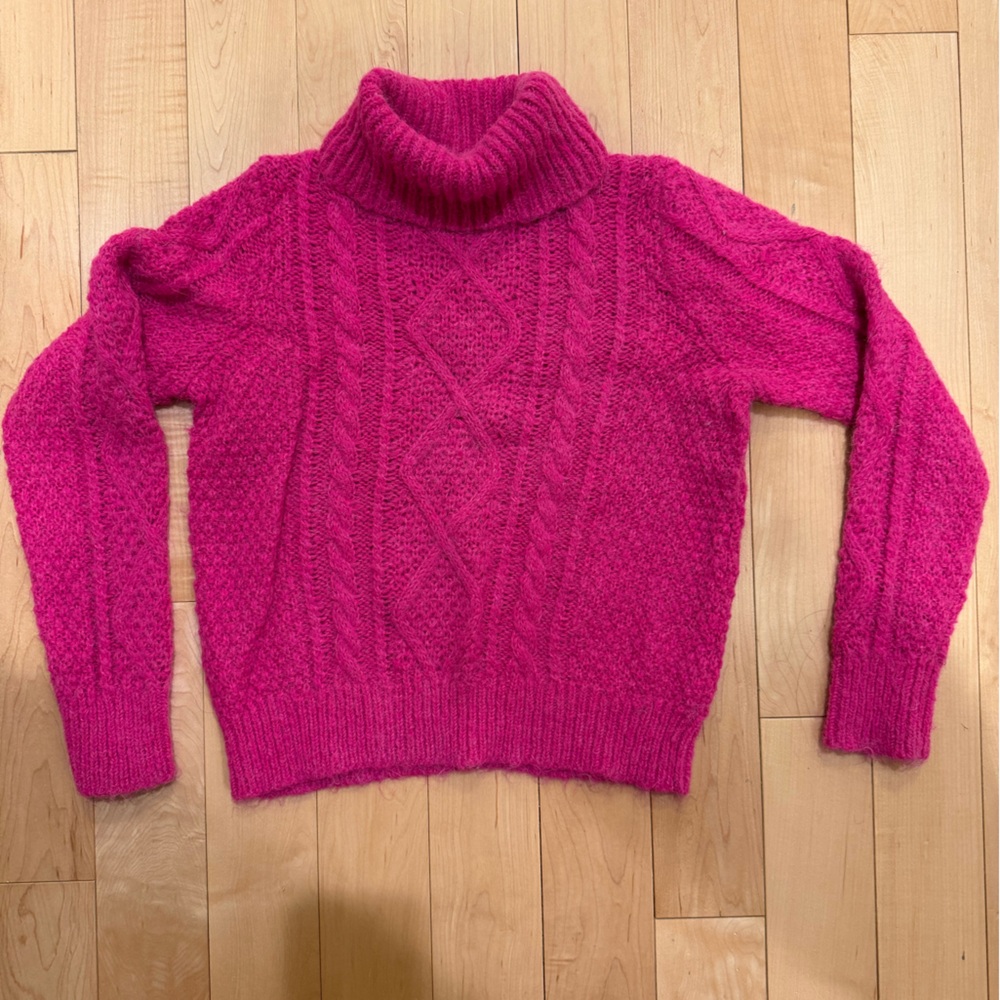 Mini Boden size 9/10 Fuchsia Alpaca Blend Cable Knit Turtleneck Sweater